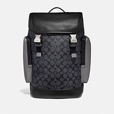 COACH RANGER BACKPACK IN COLORBLOCK SIGNATURE CANVAS - QB/CHARCOAL HEATHER GREY - F79901