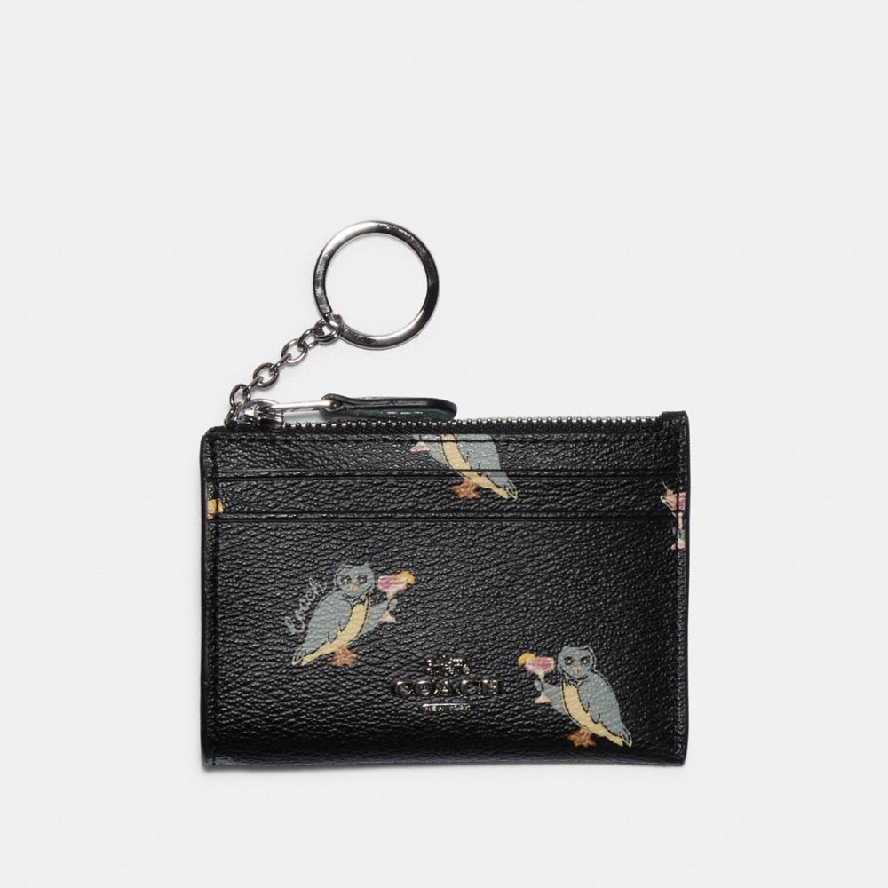 MINI SKINNY ID CASE WITH PARTY OWL PRINT - F79929 - SV/BLACK MULTI