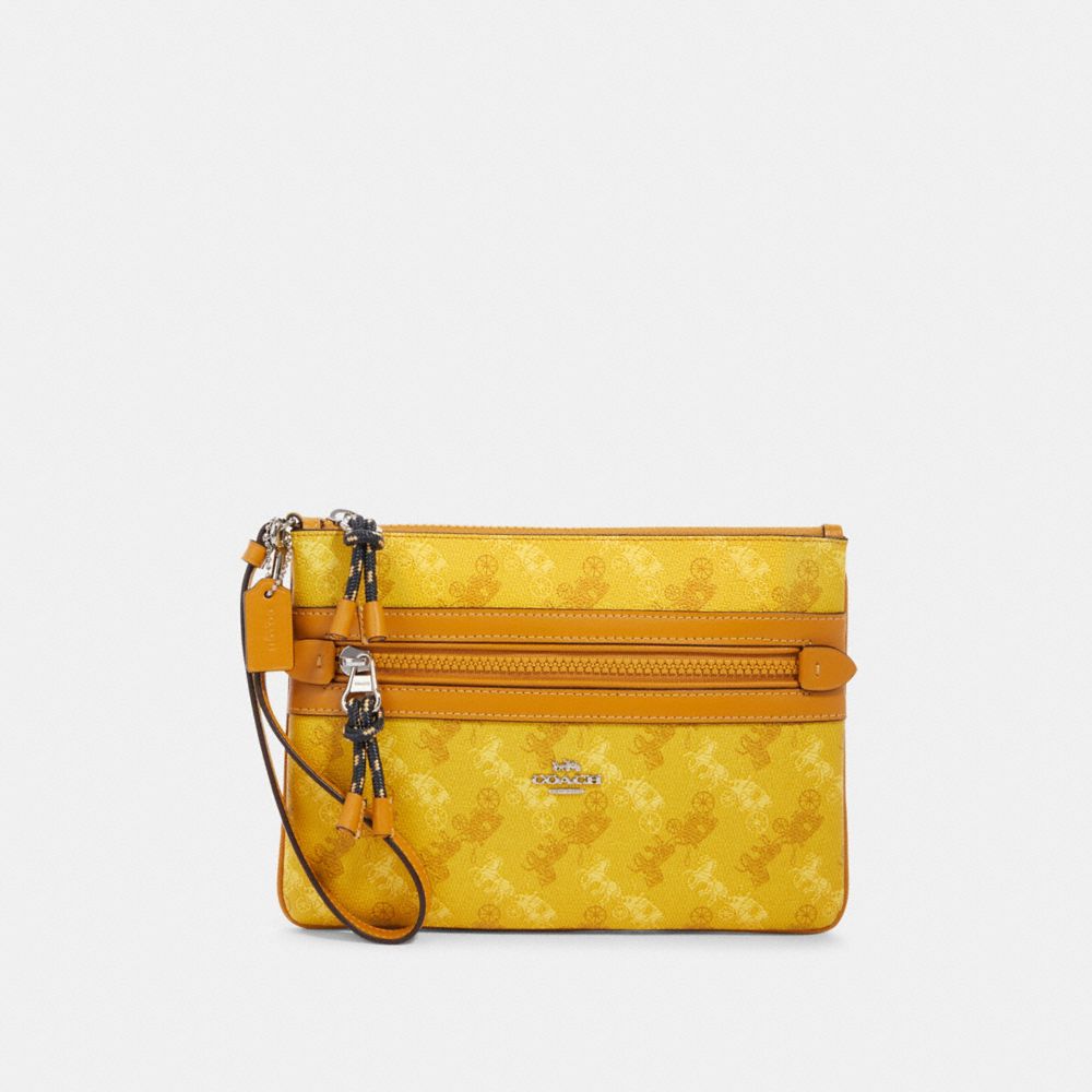 COACH F79944 Gallery Pouch With Horse And Carriage Print SV/YELLOW MULTI