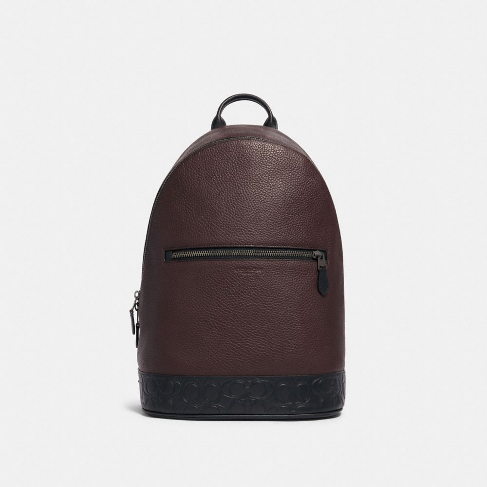 WEST SLIM BACKPACK WITH SIGNATURE LEATHER DETAIL - F79961 - QB/OXBLOOD MULTI