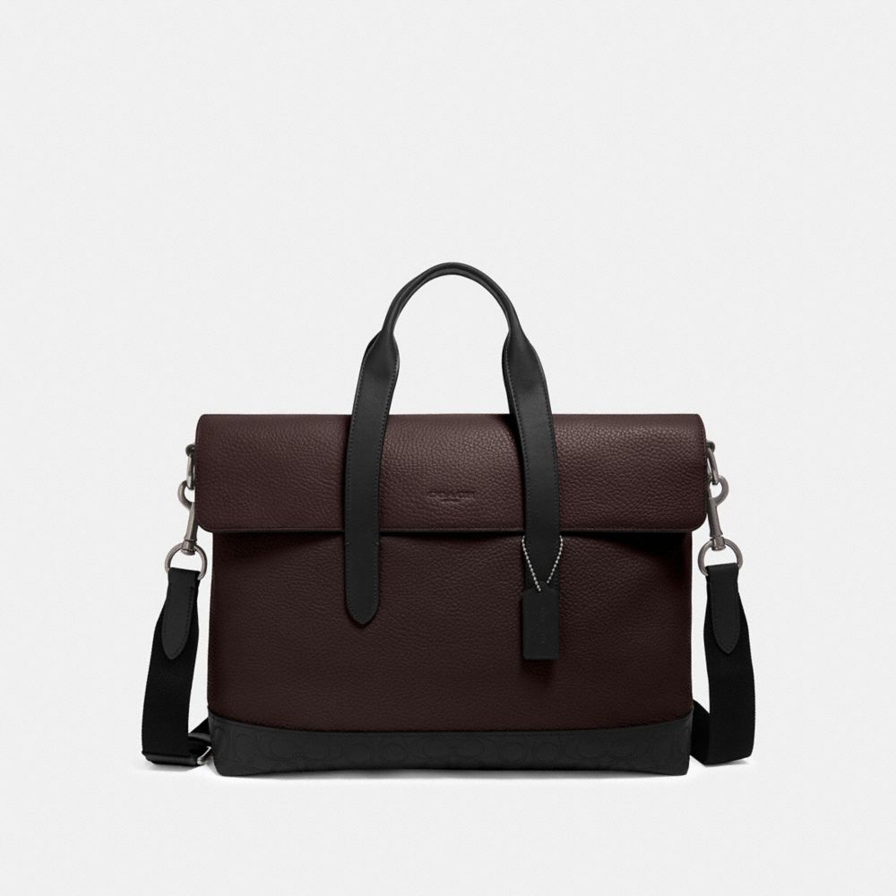 COACH HAMILTON PORTFOLIO BRIEF WITH SIGNATURE LEATHER DETAIL - QB/OXBLOOD MULTI - F79966