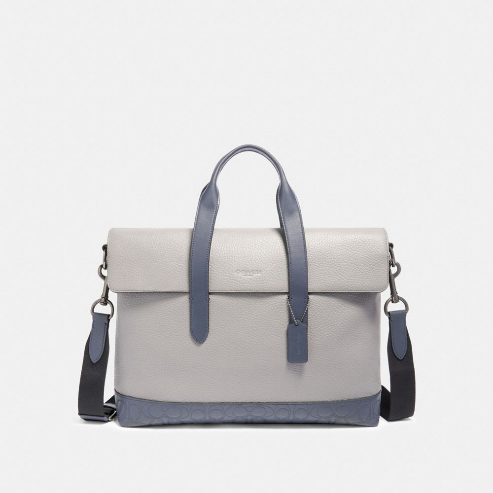 COACH F79966 HAMILTON PORTFOLIO BRIEF WITH SIGNATURE LEATHER DETAIL QB/HEATHER GREY MULTI