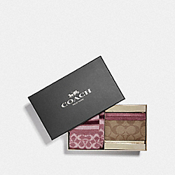 COACH F79989 - BOXED CARD CASE AND SOCK GIFT SET IN SIGNATURE CANVAS IM/KHAKI METALLIC WINE