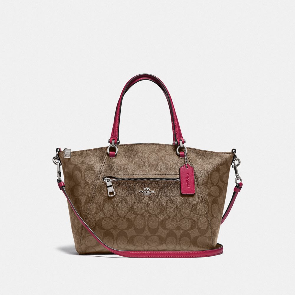 PRAIRIE SATCHEL IN SIGNATURE CANVAS - F79998 - SV/KHAKI DARK FUCHSIA