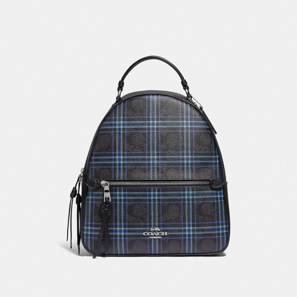 COACH JORDYN BACKPACK IN SIGNATURE CANVAS WITH SHIRTING PLAID PRINT - SV/BLACK NAVY MUTLI - F80051