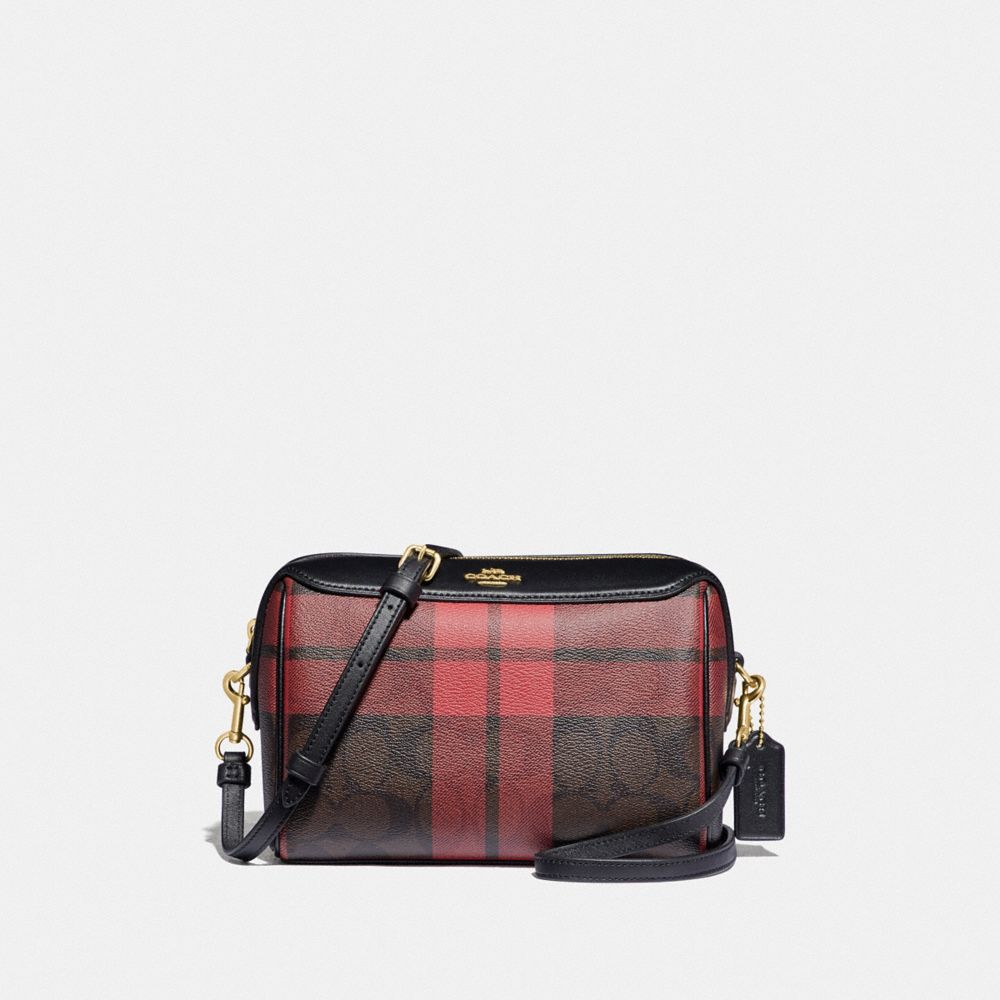 BENNETT CROSSBODY IN SIGNATURE CANVAS WITH FIELD PLAID PRINT - F80068 - IM/BROWN TRUE RED MULTI