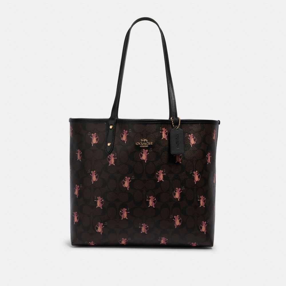 REVERSIBLE CITY TOTE IN SIGNATURE CANVAS WITH PARTY MOUSE PRINT - IM/BROWN PINK MULTI/BLACK - COACH F80231