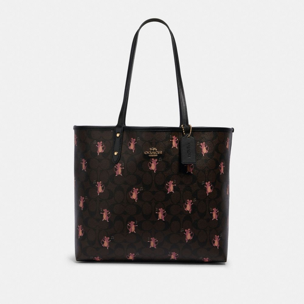 COACH F80231 REVERSIBLE CITY TOTE IN SIGNATURE CANVAS WITH PARTY MOUSE PRINT IM/BROWN PINK MULTI/BLACK