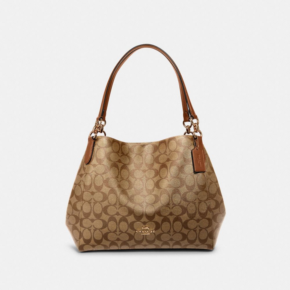 COACH F80298 HALLIE SHOULDER BAG IN SIGNATURE CANVAS IM/KHAKI/SADDLE 2