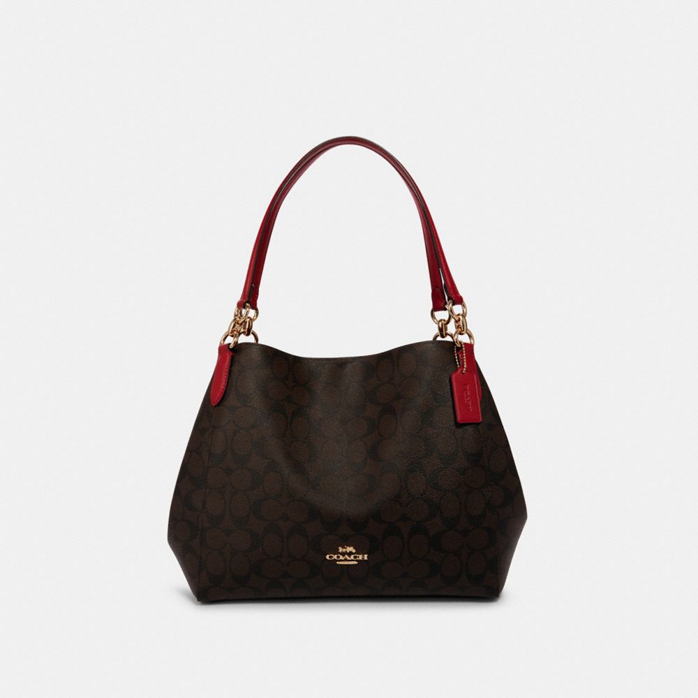 COACH F80298 - HALLIE SHOULDER BAG IN SIGNATURE CANVAS IM/BROWN TRUE RED