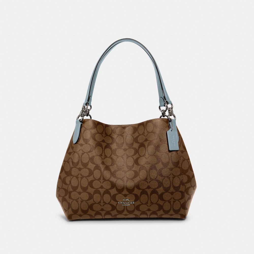 COACH HALLIE SHOULDER BAG IN SIGNATURE CANVAS - SV/KHAKI PALE BLUE - F80298