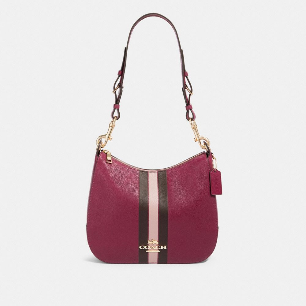 COACH JES HOBO WITH VARSITY STRIPE - IM/DARK BERRY MULTI - F80643