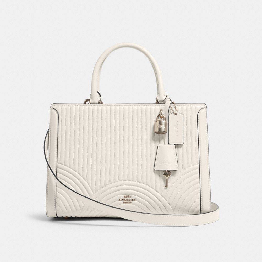 COACH F80821 ZOE CARRYALL WITH ART DECO QUILTING SV/CHALK