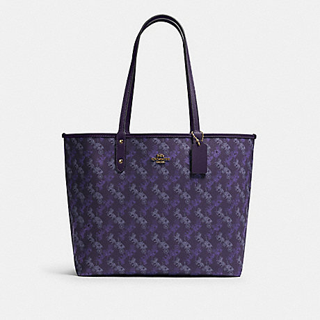 COACH F82134 REVERSIBLE CITY TOTE WITH HORSE AND CARRIAGE PRINT IM/DARK-PURPLE/LAVENDAR-MULTI