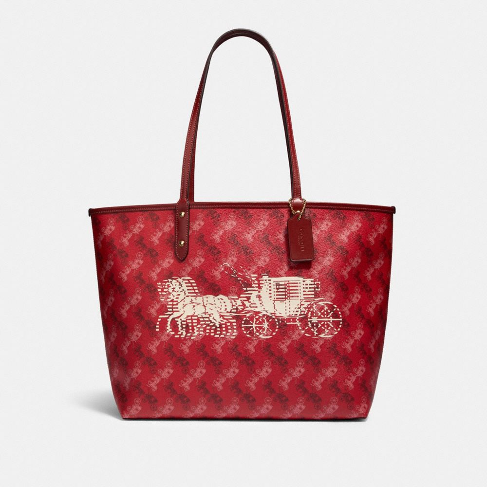 COACH F82135 Reversible City Tote With Horse And Carriage Print IM/BRIGHT RED/CHERRY MULTI