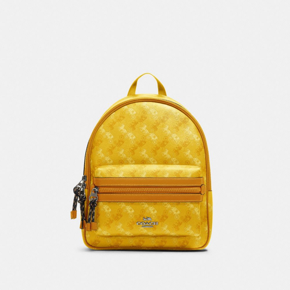 COACH F82136 Vale Medium Charlie Backpack With Horse And Carriage Print SV/YELLOW MULTI