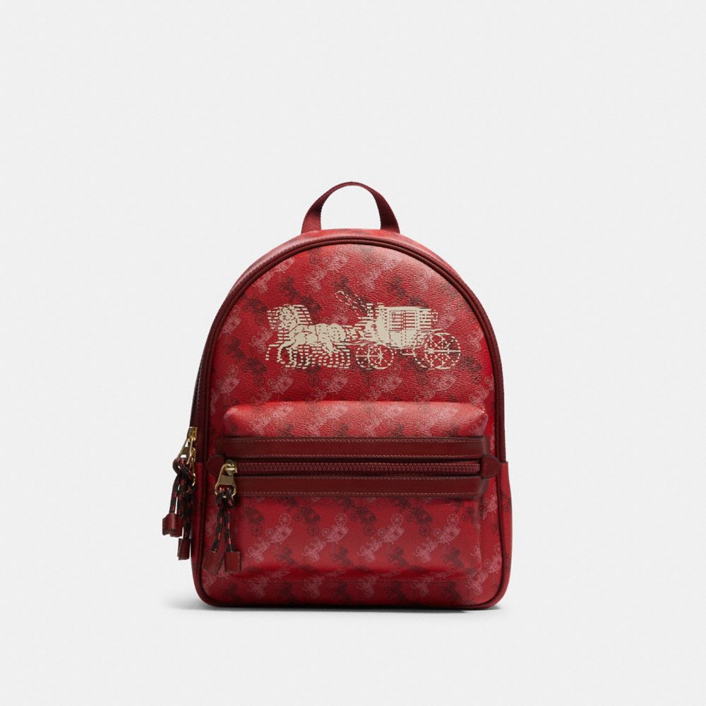 VALE MEDIUM CHARLIE BACKPACK WITH HORSE AND CARRIAGE PRINT - F82358 - IM/BRIGHT RED/CHERRY MULTI