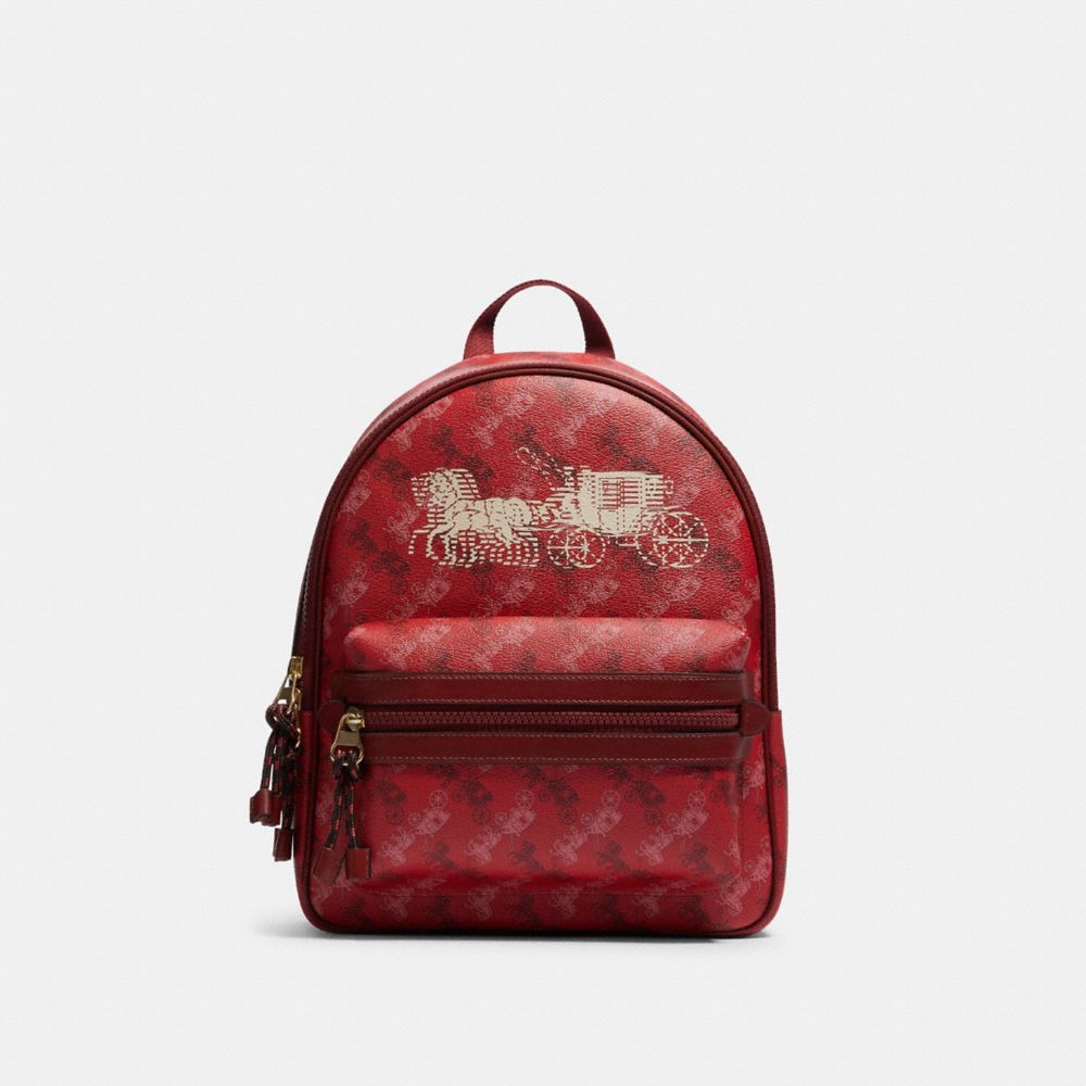 COACH F82358 VALE MEDIUM CHARLIE BACKPACK WITH HORSE AND CARRIAGE PRINT IM/BRIGHT RED/CHERRY MULTI