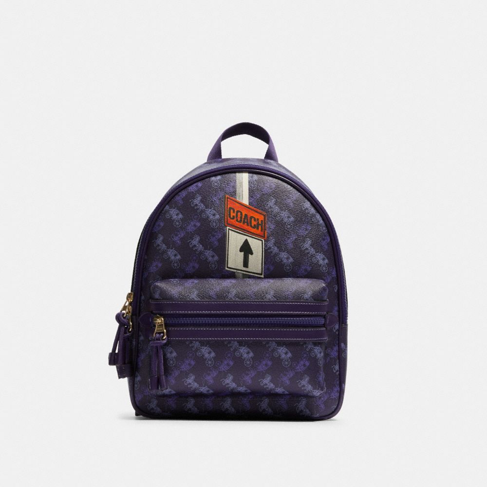 COACH F82358 - VALE MEDIUM CHARLIE BACKPACK WITH HORSE AND CARRIAGE PRINT IM/DARK PURPLE/LAVENDAR MULTI