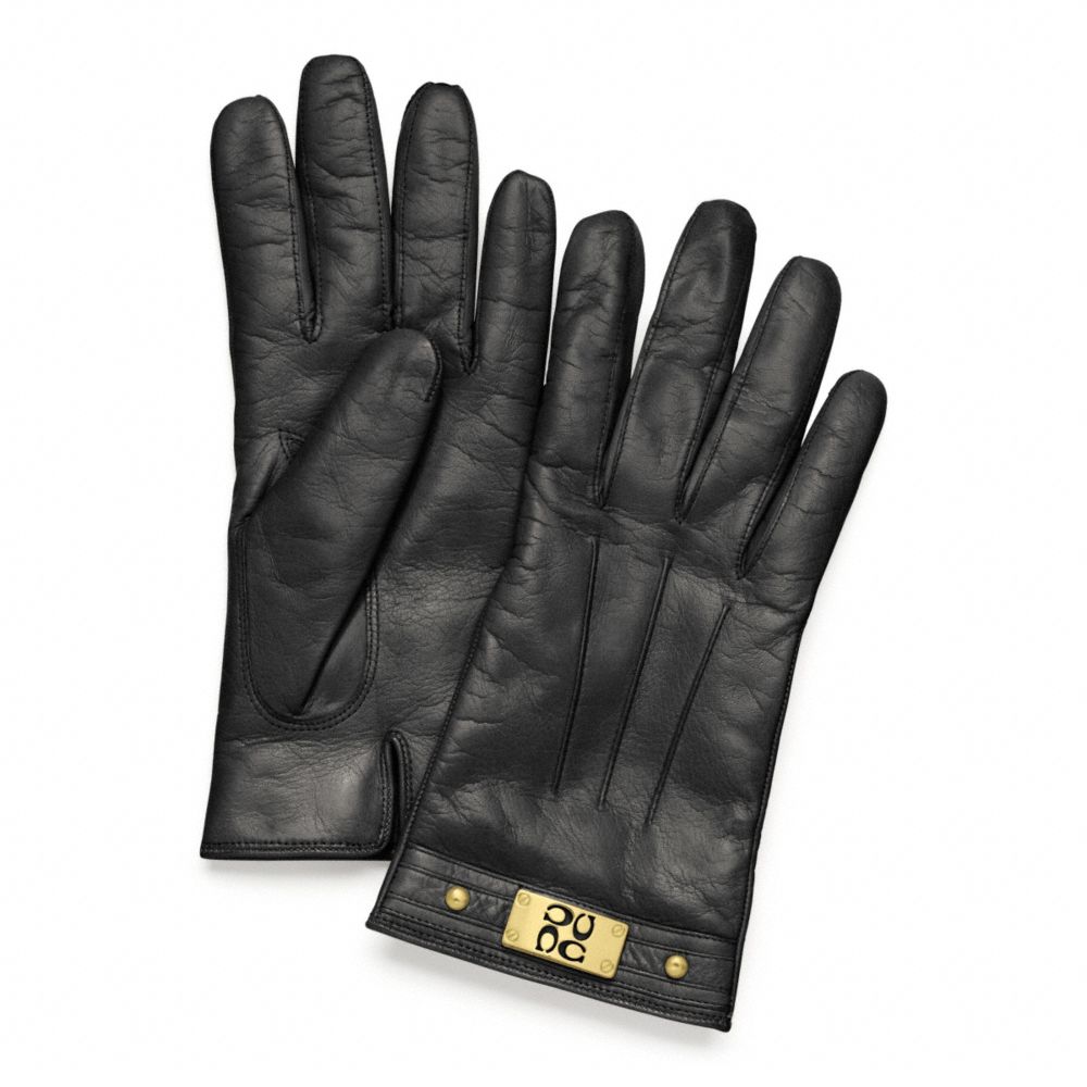COACH F82815 Signature Plaque Glove BRASS/BLACK