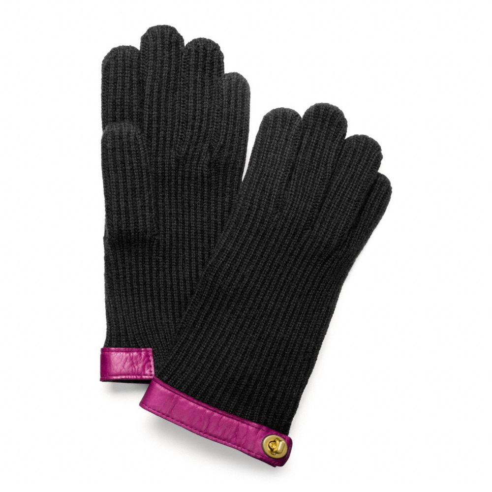 COACH F82823 Knit Turnlock Glove BRASS/BLACK