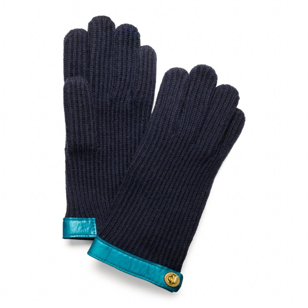 COACH F82823 KNIT TURNLOCK GLOVE NAVY/TURQUOISE