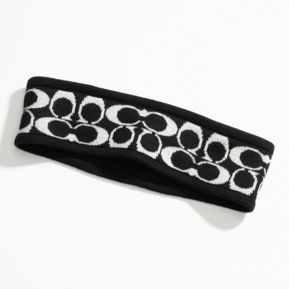 SIGNATURE METALLIC KNIT HEADBAND - BLACK/IVORY - COACH F82827