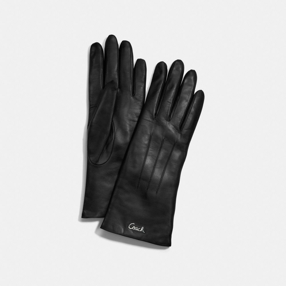 COACH f82835 LEATHER CASHMERE LINED GLOVE SILVER/BLACK