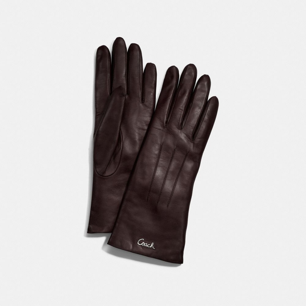 COACH f82835 LEATHER CASHMERE LINED GLOVE SILVER/MAHOGANY