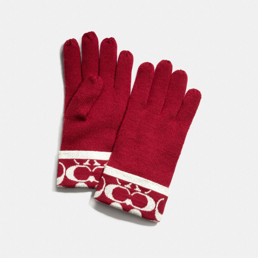 COACH SIGNATURE METALLIC KNIT GLOVE - RED/WHITE - f82839