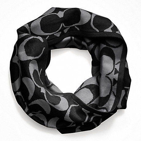 COACH F82847 SIGNATURE REVERSIBLE KNIT INFINITY SCARF BLACK/GRAY