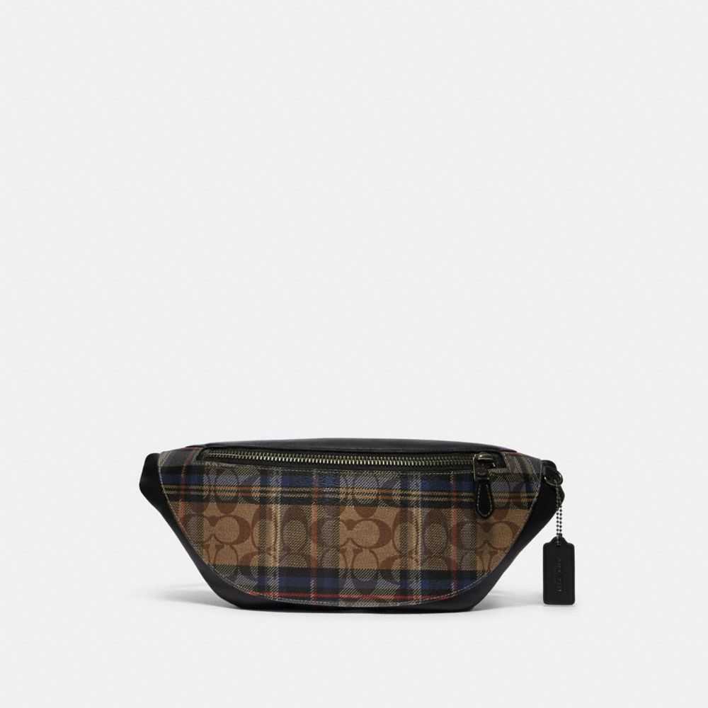 COACH F83001 Warren Belt Bag In Signature Canvas With Plaid Print QB/KHAKI MULTI