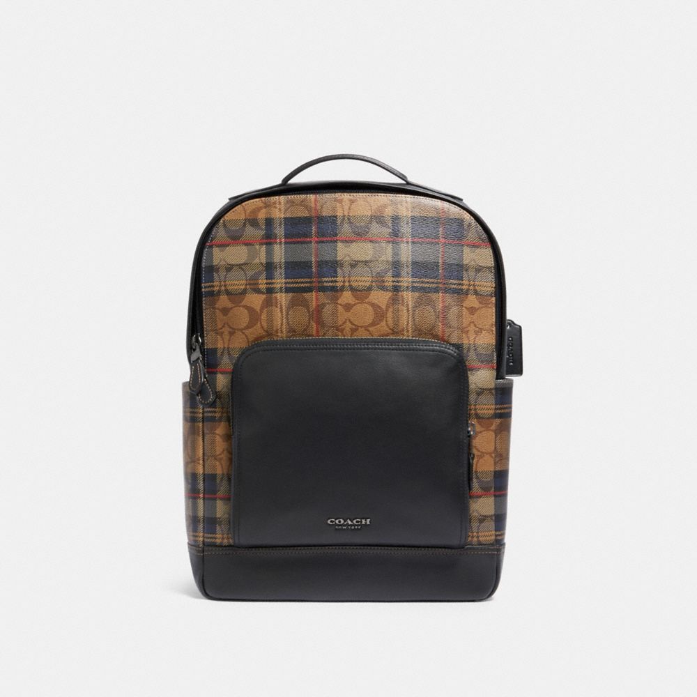 GRAHAM BACKPACK IN SIGNATURE CANVAS WITH PLAID PRINT - F83025 - QB/KHAKI MULTI