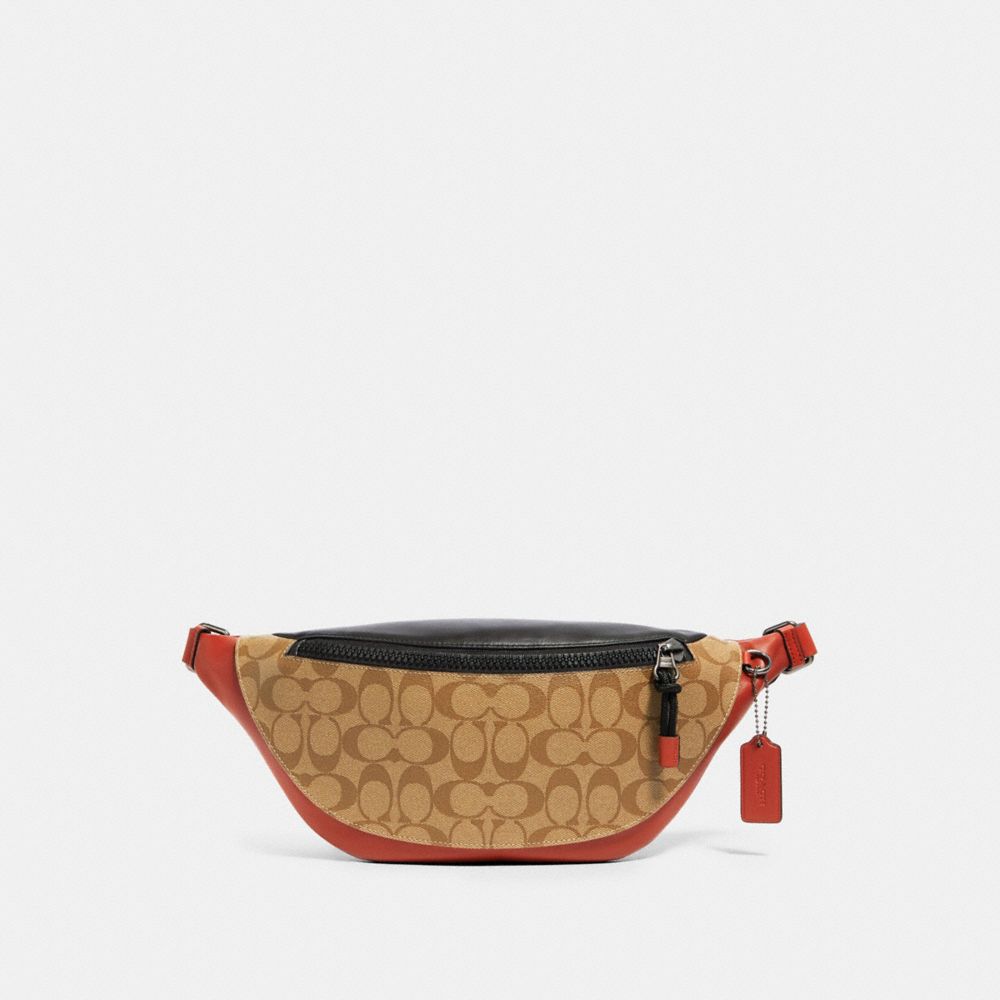 WARREN BELT BAG IN COLORBLOCK SIGNATURE CANVAS - F83029 - QB/TAN TERRACOTTA