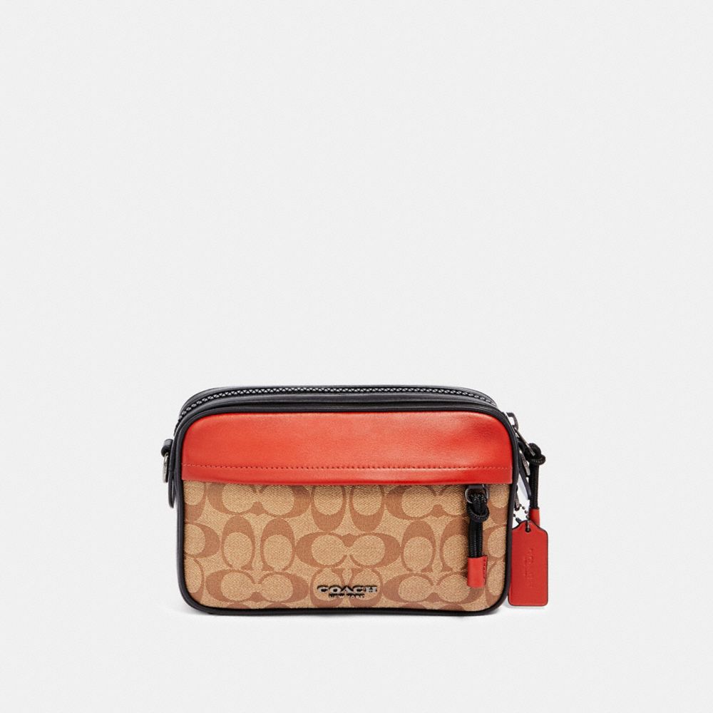 GRAHAM CROSSBODY IN COLORBLOCK SIGNATURE CANVAS - F83133 - QB/TAN TERRACOTTA