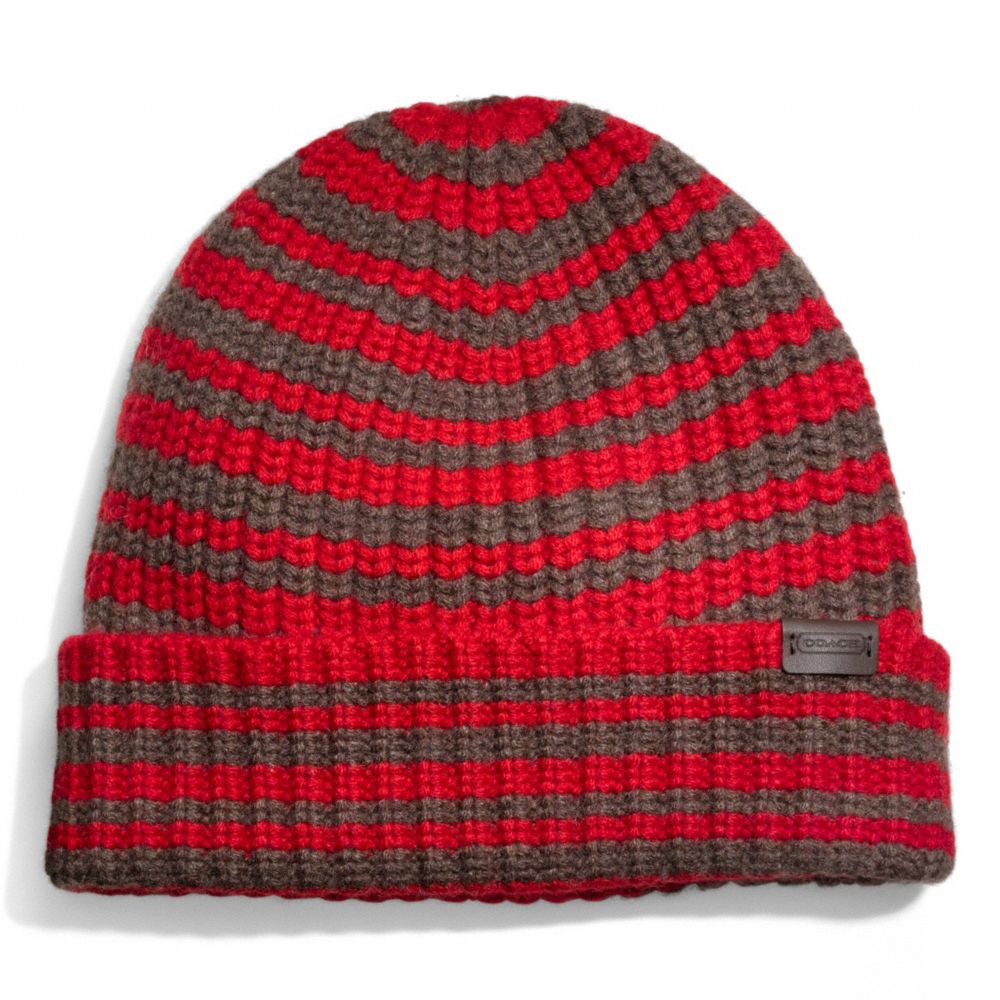 CASHMERE STRIPED RIBBED KNIT CAP - f83147 - RED