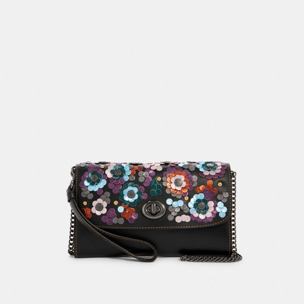 COACH CHAIN CROSSBODY WITH LEATHER SEQUINS - QB/BLACK MULTI - F83269