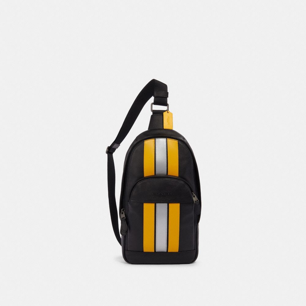 COACH F83270 - HOUSTON PACK WITH VARSITY STRIPE QB/BLACK/BANANA/SILVER