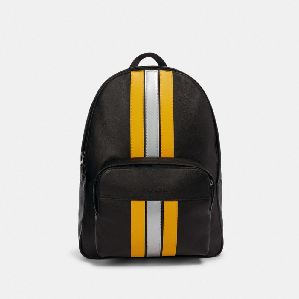 COACH HOUSTON BACKPACK WITH VARSITY STRIPE - QB/BLACK/BANANA/SILVER - F83276