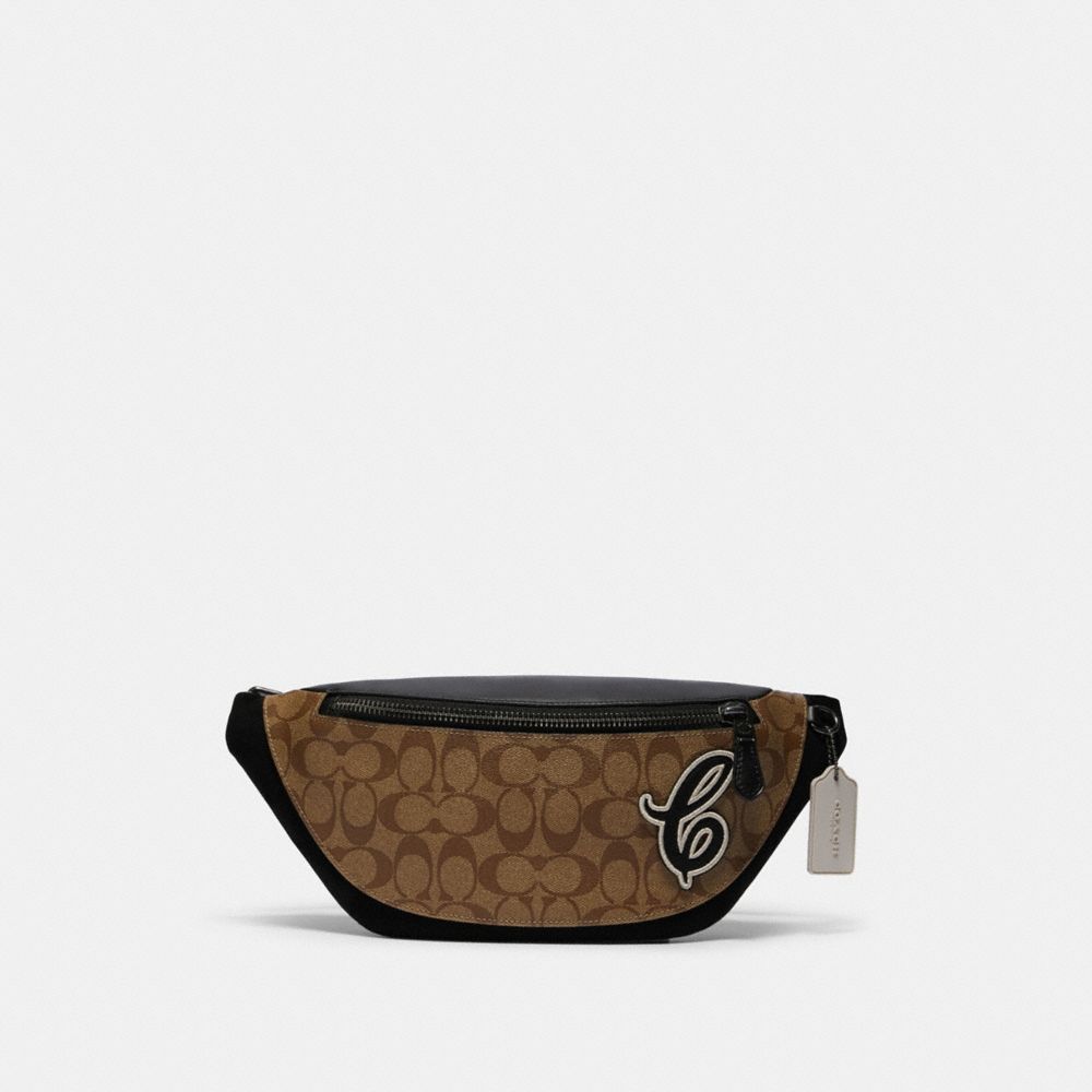 WARREN BELT BAG IN SIGNATURE CANVAS WITH SIGNATURE MOTIF - QB/TAN BLACK - COACH F83282