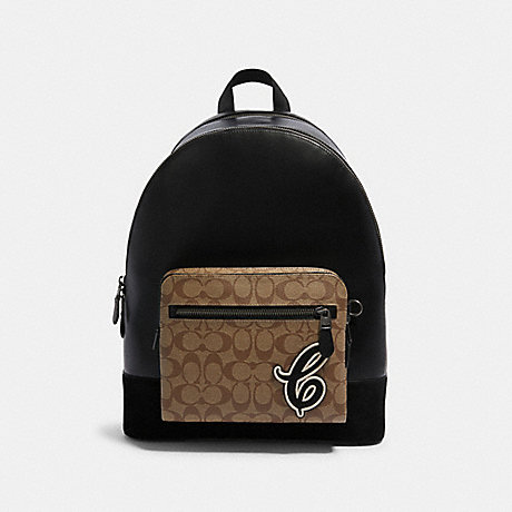 COACH WEST BACKPACK IN SIGNATURE CANVAS WITH SIGNATURE MOTIF - QB/TAN BLACK - F83287