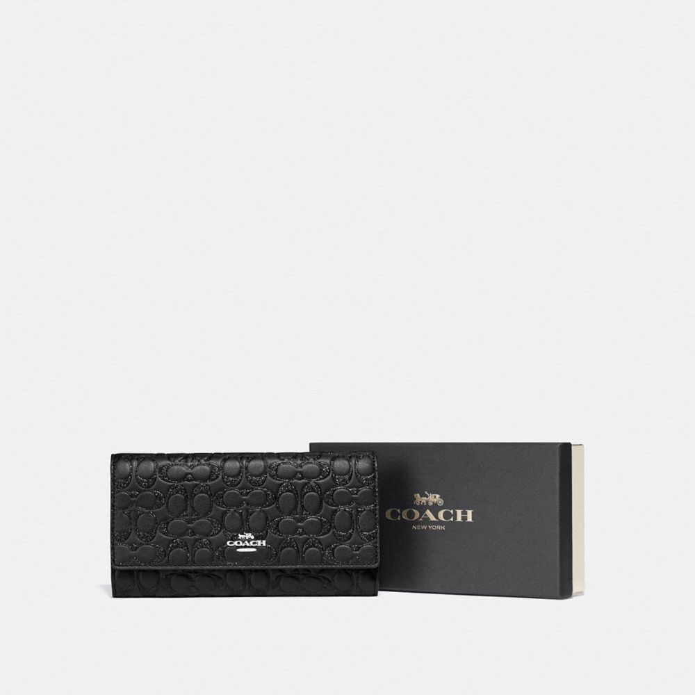 COACH BOXED TRIFOLD WALLET IN SIGNATURE LEATHER - SV/BLACK - F83504