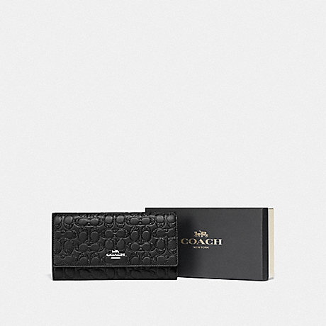 COACH BOXED TRIFOLD WALLET IN SIGNATURE LEATHER - SV/BLACK - F83504