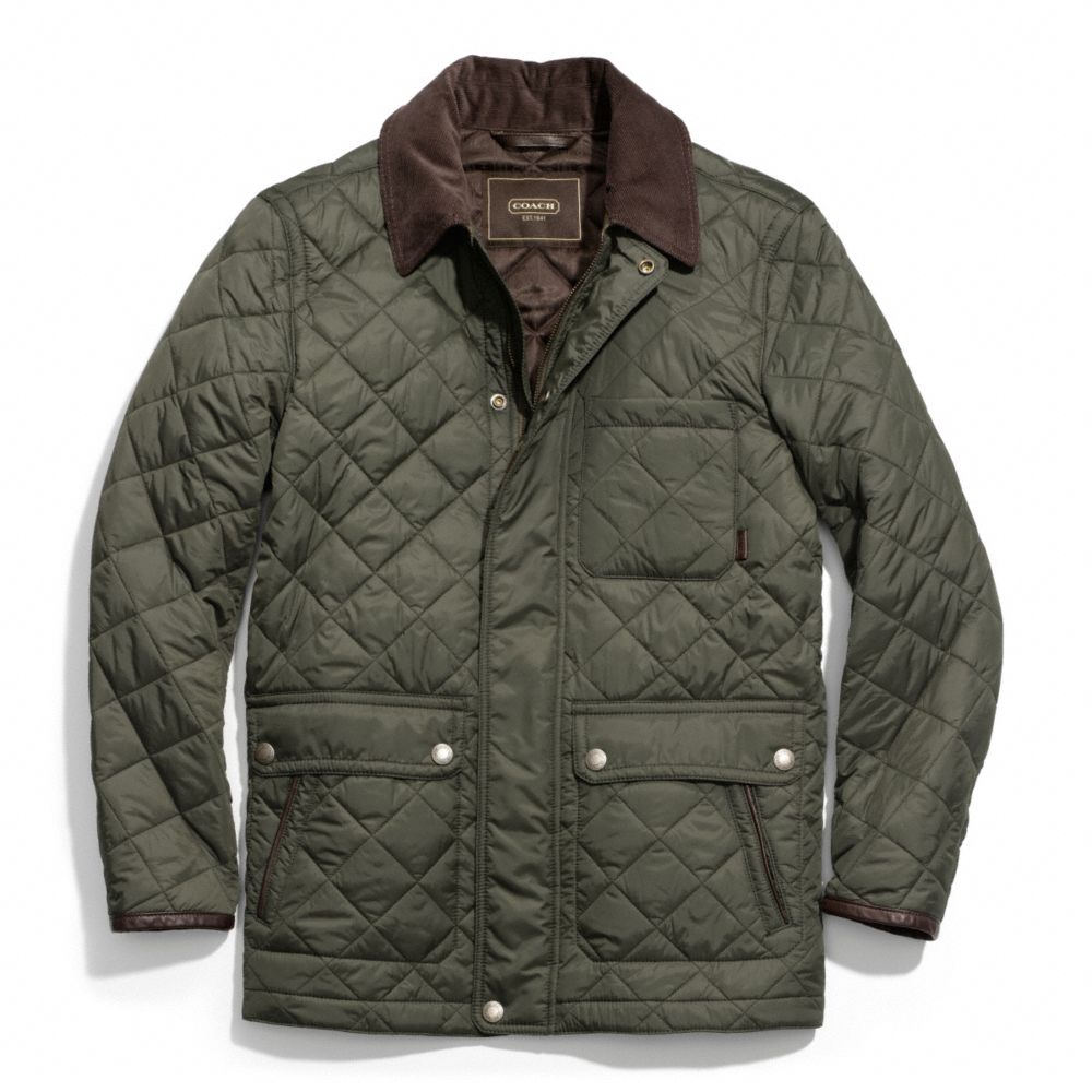 COACH f83611 QUILTED HACKING JACKET OLIVE