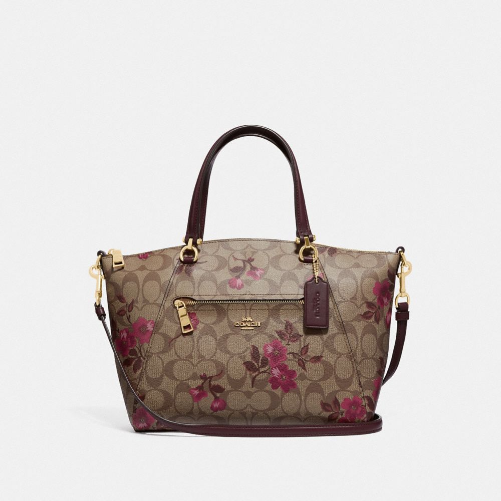 PRAIRIE SATCHEL IN SIGNATURE CANVAS WITH VICTORIAN FLORAL PRINT - F83628 - IM/KHAKI BERRY MULTI