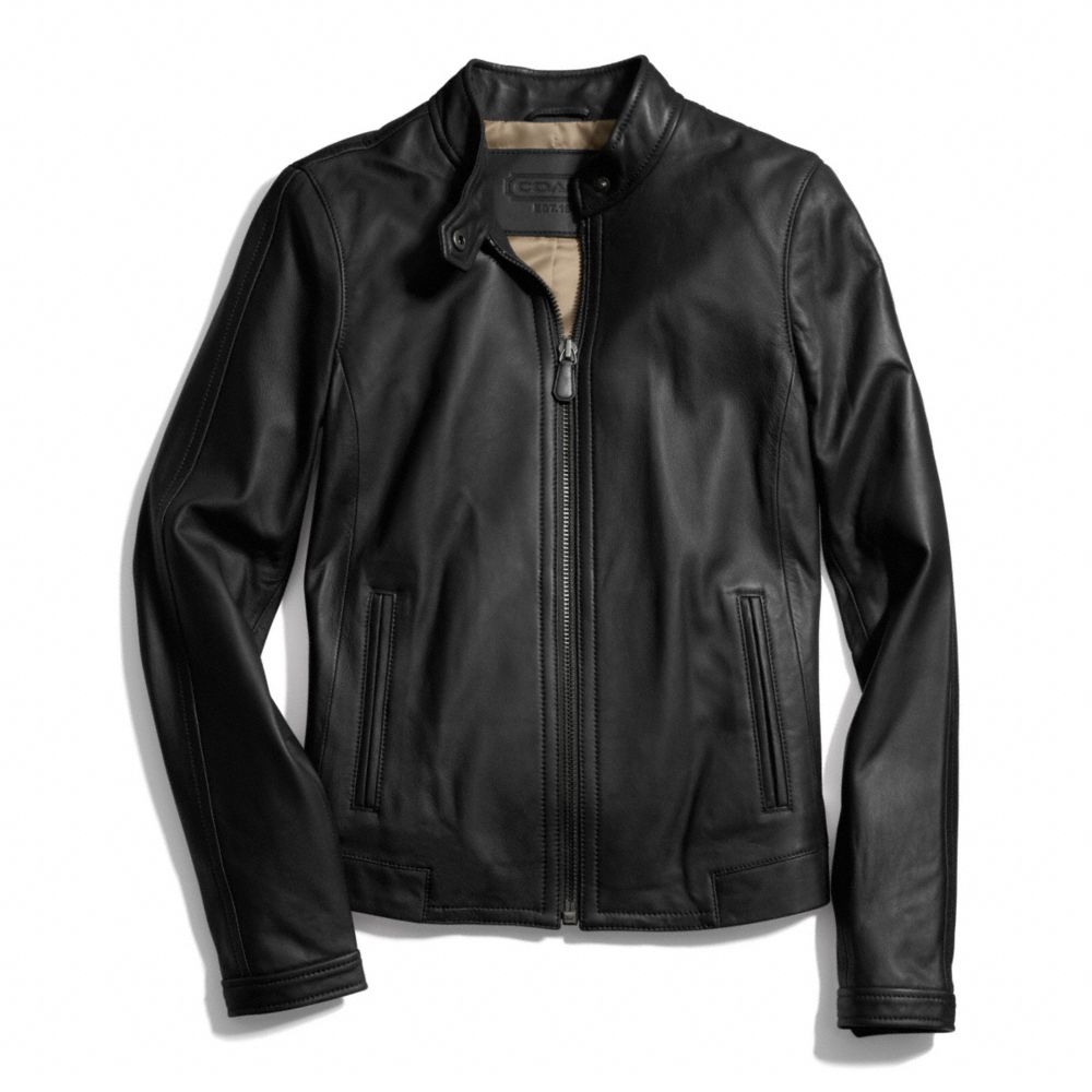 COACH F83635 Zip Leather Jacket BLACK