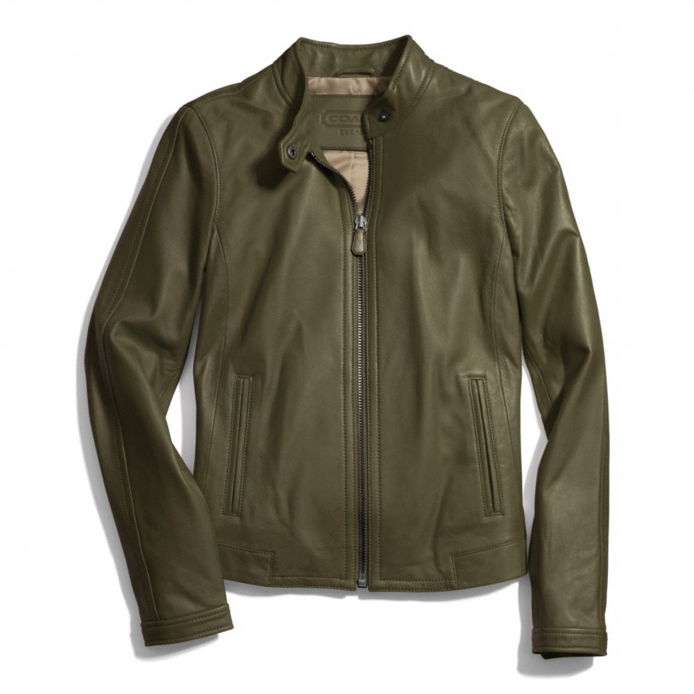 COACH F83635 Zip Leather Jacket FATIGUE
