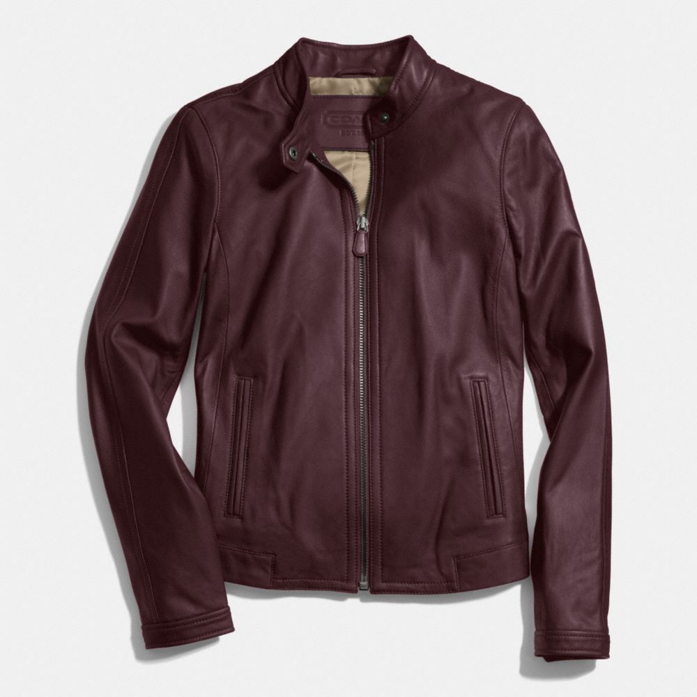 COACH f83635 ZIP LEATHER JACKET GARNET