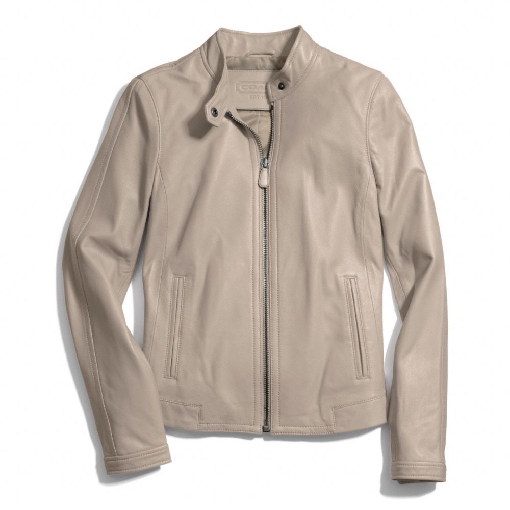 COACH ZIP LEATHER JACKET - TAUPE - f83635