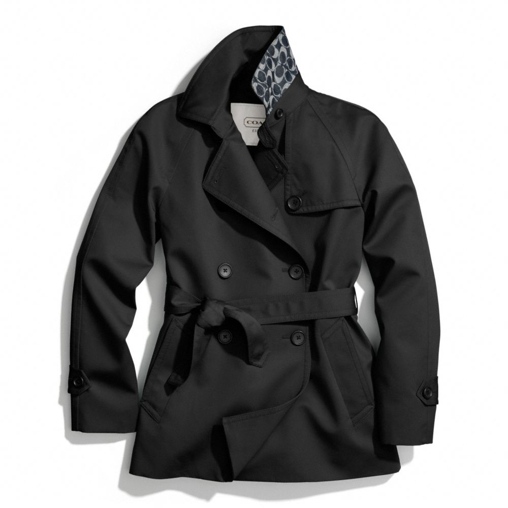 COACH SOLID SHORT TRENCH COAT - BLACK - f83641